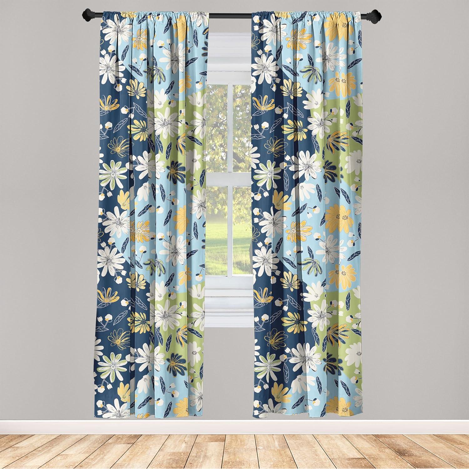 imageAmbesonne Ethnic Curtains Watercolor Folk Floral Ornament Tie Dye Look on Creamy Neutral Backdrop Window Treatments 2 Panel Set for Living Room Bedroom Pair of 28 x 63 Jade Green Plum MustardAvocado Green and Pale Blue