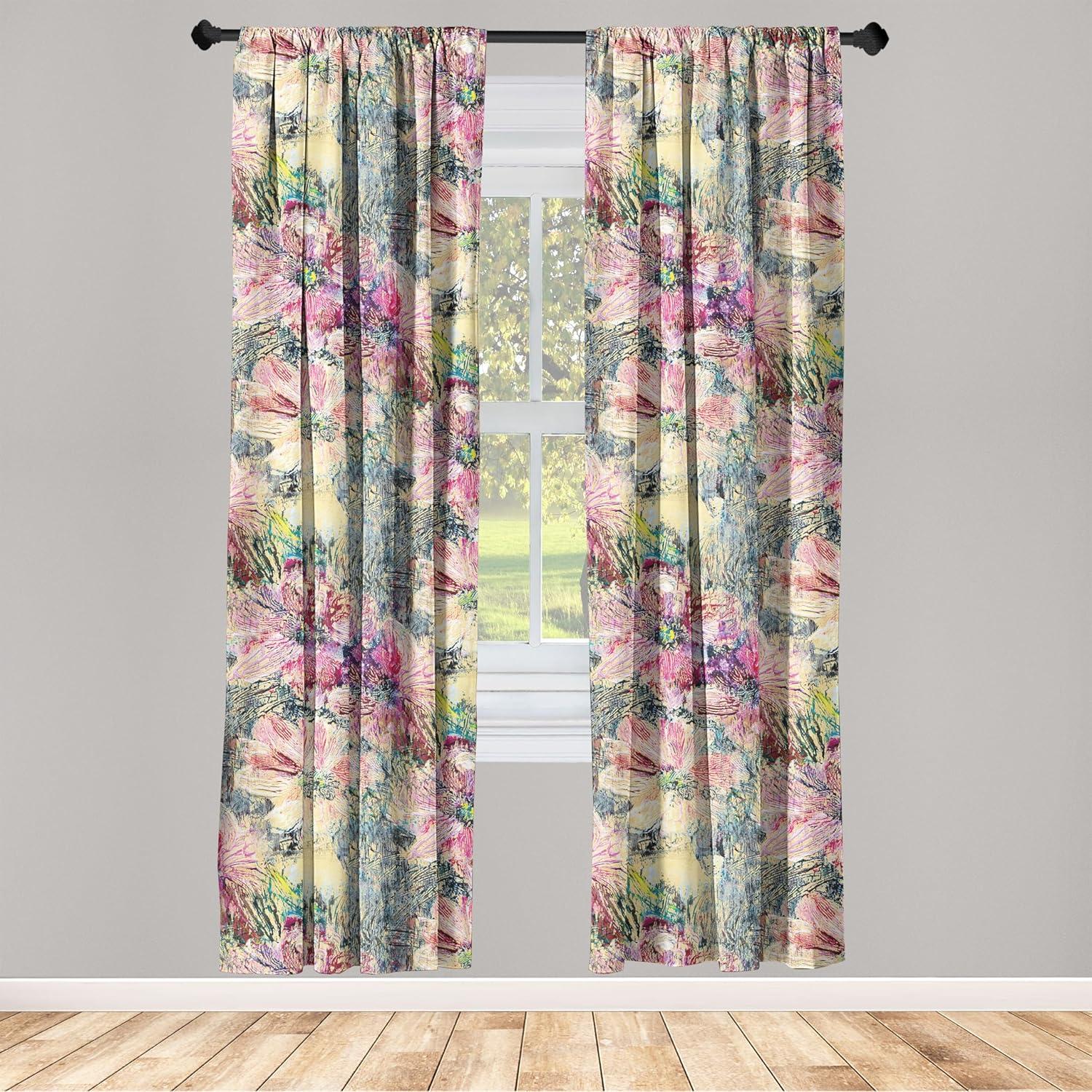 imageAmbesonne Ethnic Curtains Watercolor Folk Floral Ornament Tie Dye Look on Creamy Neutral Backdrop Window Treatments 2 Panel Set for Living Room Bedroom Pair of 28 x 63 Jade Green Plum MustardHot Pink Pastel Yellow