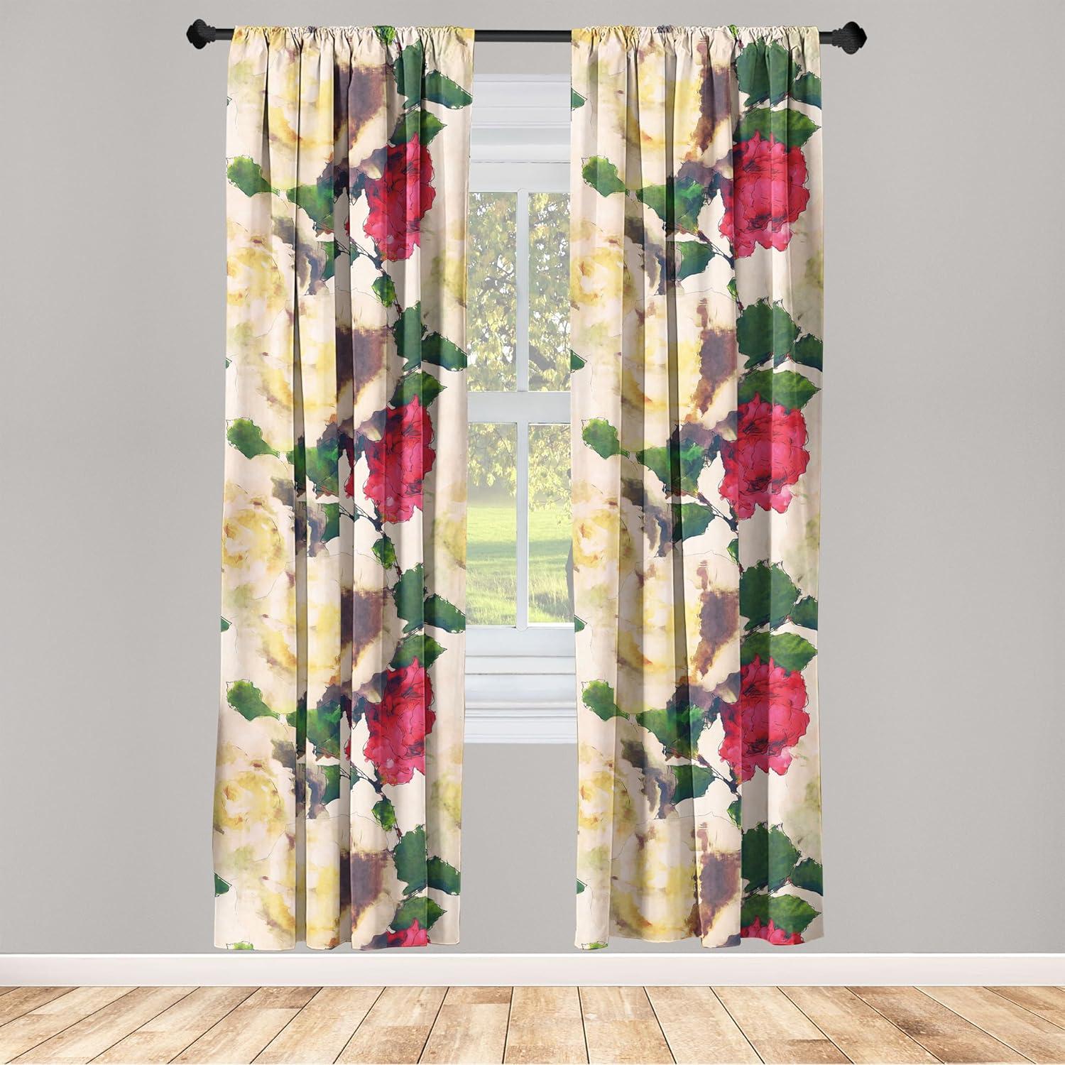 imageAmbesonne Ethnic Curtains Watercolor Folk Floral Ornament Tie Dye Look on Creamy Neutral Backdrop Window Treatments 2 Panel Set for Living Room Bedroom Pair of 28 x 63 Jade Green Plum MustardDark Coral and Forest Green