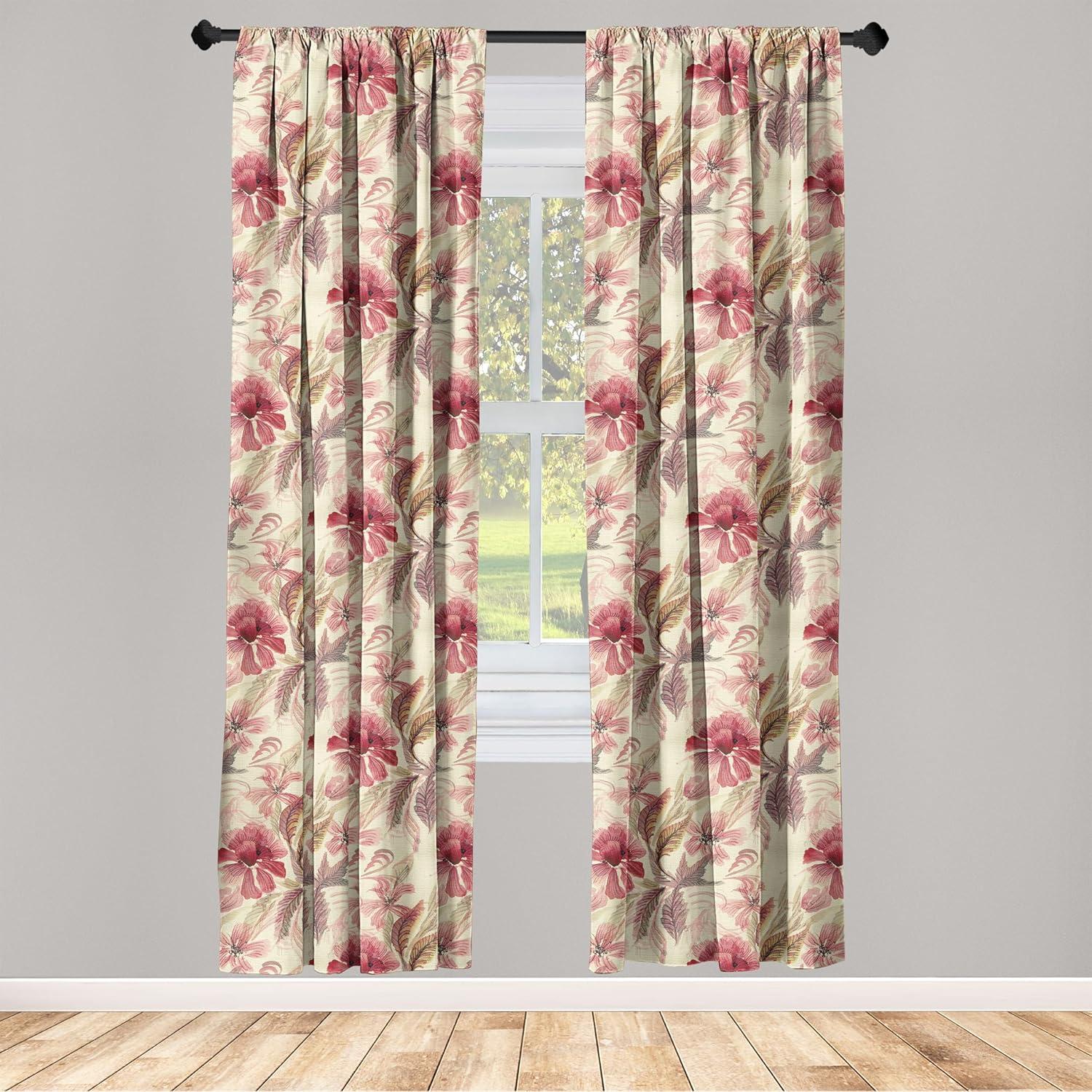 imageAmbesonne Ethnic Curtains Watercolor Folk Floral Ornament Tie Dye Look on Creamy Neutral Backdrop Window Treatments 2 Panel Set for Living Room Bedroom Pair of 28 x 63 Jade Green Plum MustardDark Pink Green