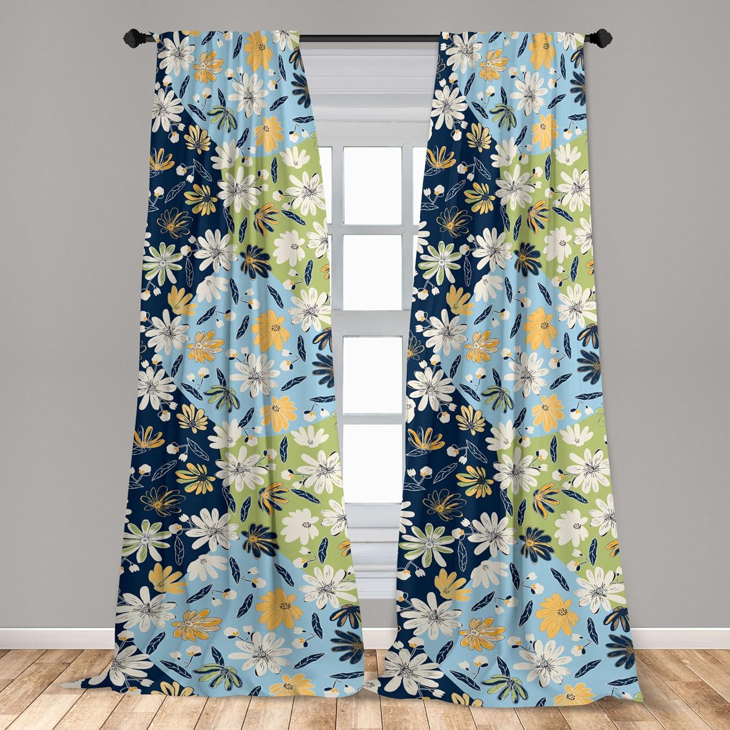imageAmbesonne Ethnic Curtains Watercolor Folk Floral Ornament Tie Dye Look on Creamy Neutral Backdrop Window Treatments 2 Panel Set for Living Room Bedroom Pair of 28 x 63 Jade Green Plum MustardAvocado Green and Pale Blue