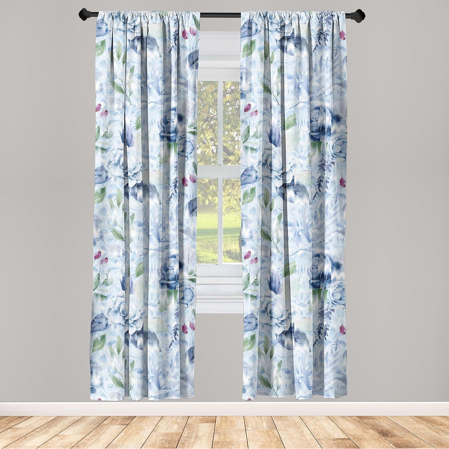 imageAmbesonne Ethnic Curtains Watercolor Folk Floral Ornament Tie Dye Look on Creamy Neutral Backdrop Window Treatments 2 Panel Set for Living Room Bedroom Pair of 28 x 63 Jade Green Plum MustardPale Blue Peacock Green