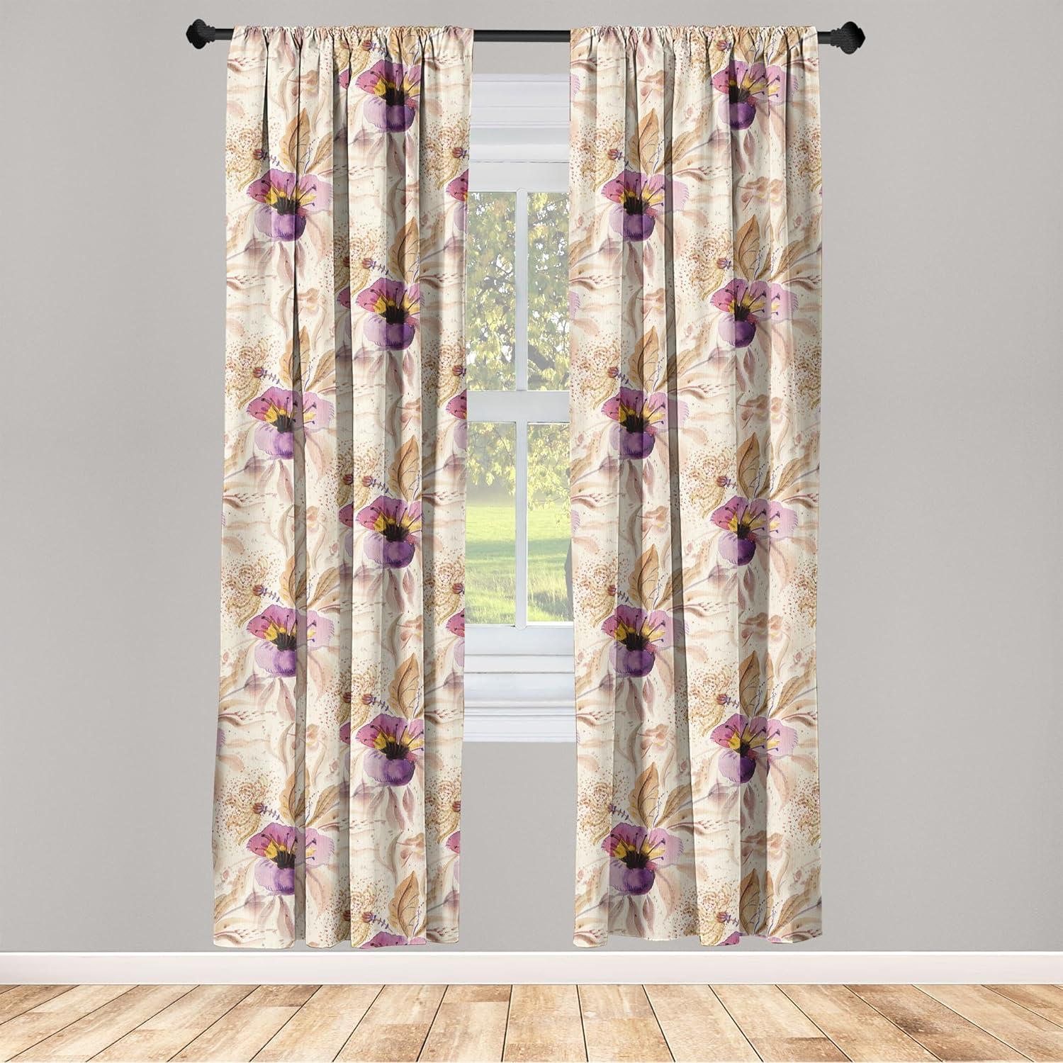 imageAmbesonne Ethnic Curtains Watercolor Folk Floral Ornament Tie Dye Look on Creamy Neutral Backdrop Window Treatments 2 Panel Set for Living Room Bedroom Pair of 28 x 63 Jade Green Plum MustardEggplant Lilac Champagne