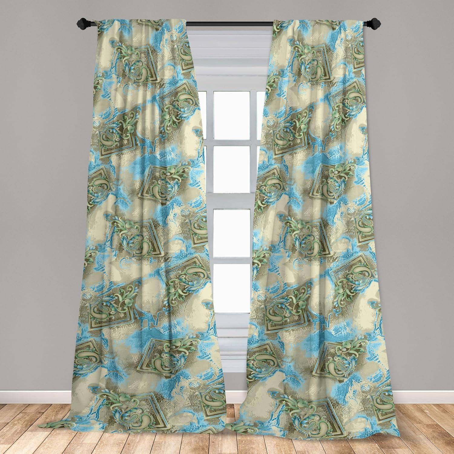 imageAmbesonne Ethnic Curtains Watercolor Folk Floral Ornament Tie Dye Look on Creamy Neutral Backdrop Window Treatments 2 Panel Set for Living Room Bedroom Pair of 28 x 63 Jade Green Plum MustardSky Blue Pale Khaki