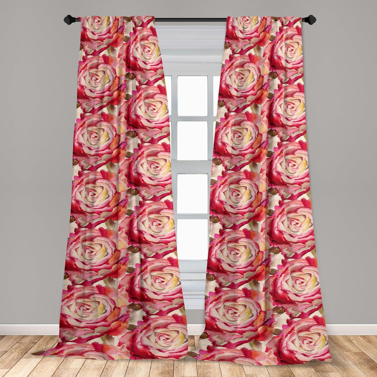 imageAmbesonne Ethnic Curtains Watercolor Folk Floral Ornament Tie Dye Look on Creamy Neutral Backdrop Window Treatments 2 Panel Set for Living Room Bedroom Pair of 28 x 63 Jade Green Plum MustardDark Coral Peacock