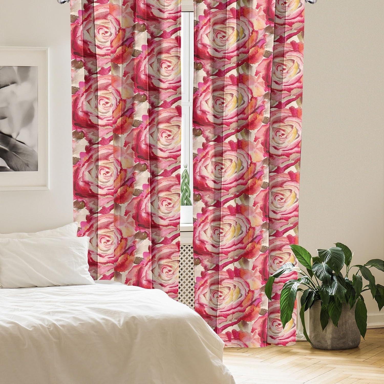 imageAmbesonne Ethnic Curtains Watercolor Folk Floral Ornament Tie Dye Look on Creamy Neutral Backdrop Window Treatments 2 Panel Set for Living Room Bedroom Pair of 28 x 63 Jade Green Plum MustardDark Coral Peacock