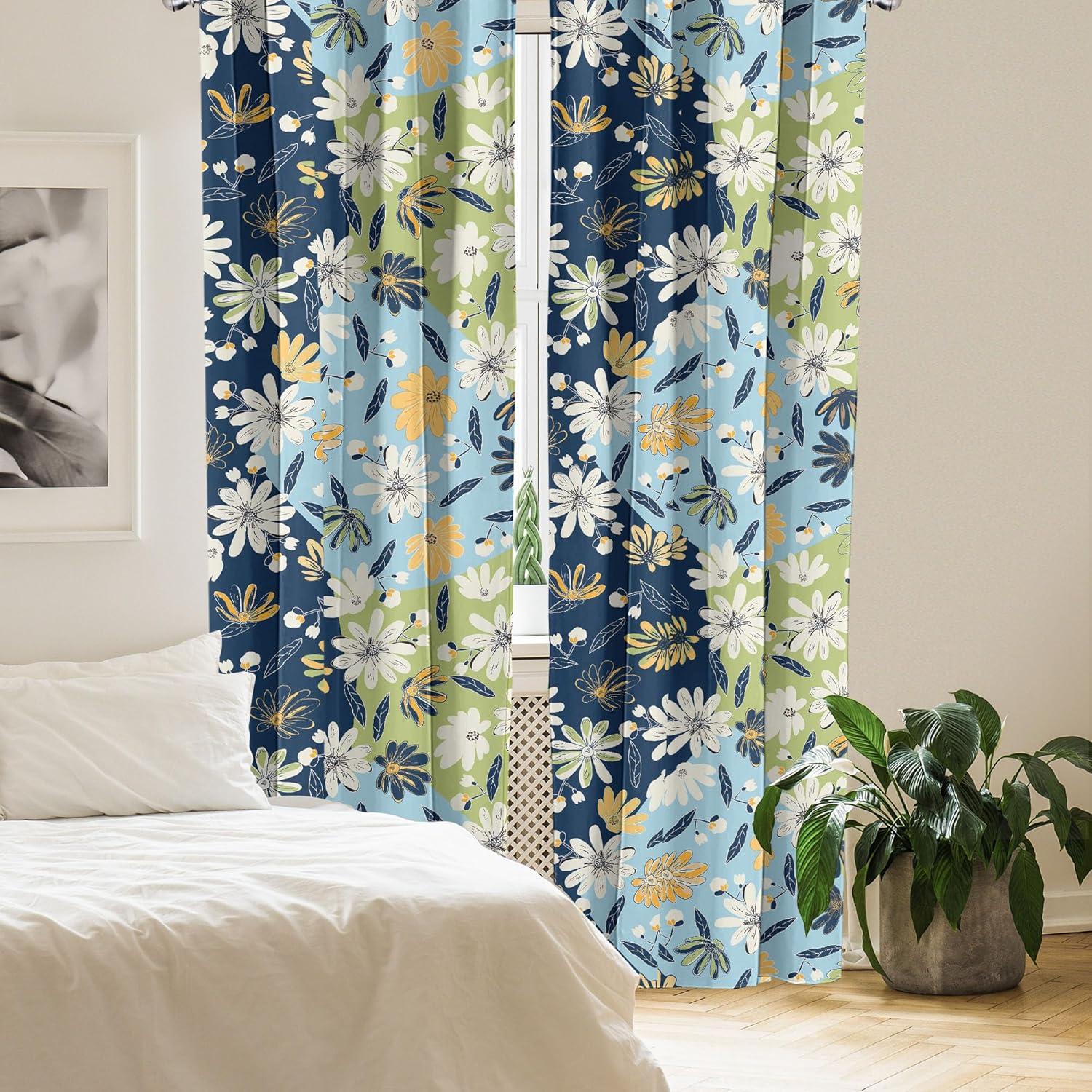 imageAmbesonne Ethnic Curtains Watercolor Folk Floral Ornament Tie Dye Look on Creamy Neutral Backdrop Window Treatments 2 Panel Set for Living Room Bedroom Pair of 28 x 63 Jade Green Plum MustardAvocado Green and Pale Blue