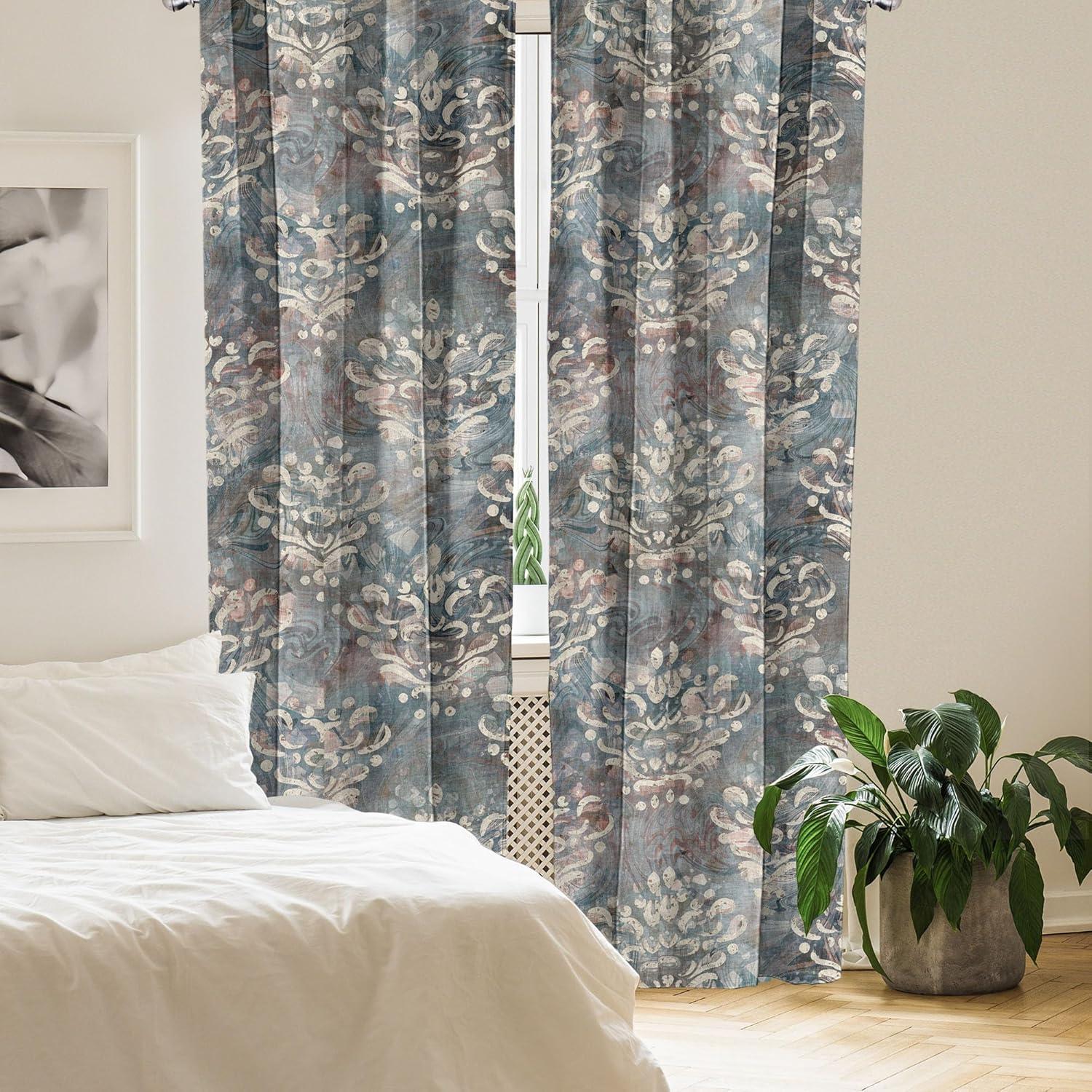 imageAmbesonne Ethnic Curtains Watercolor Folk Floral Ornament Tie Dye Look on Creamy Neutral Backdrop Window Treatments 2 Panel Set for Living Room Bedroom Pair of 28 x 63 Jade Green Plum MustardGrey Teal Pale Rust and Beige