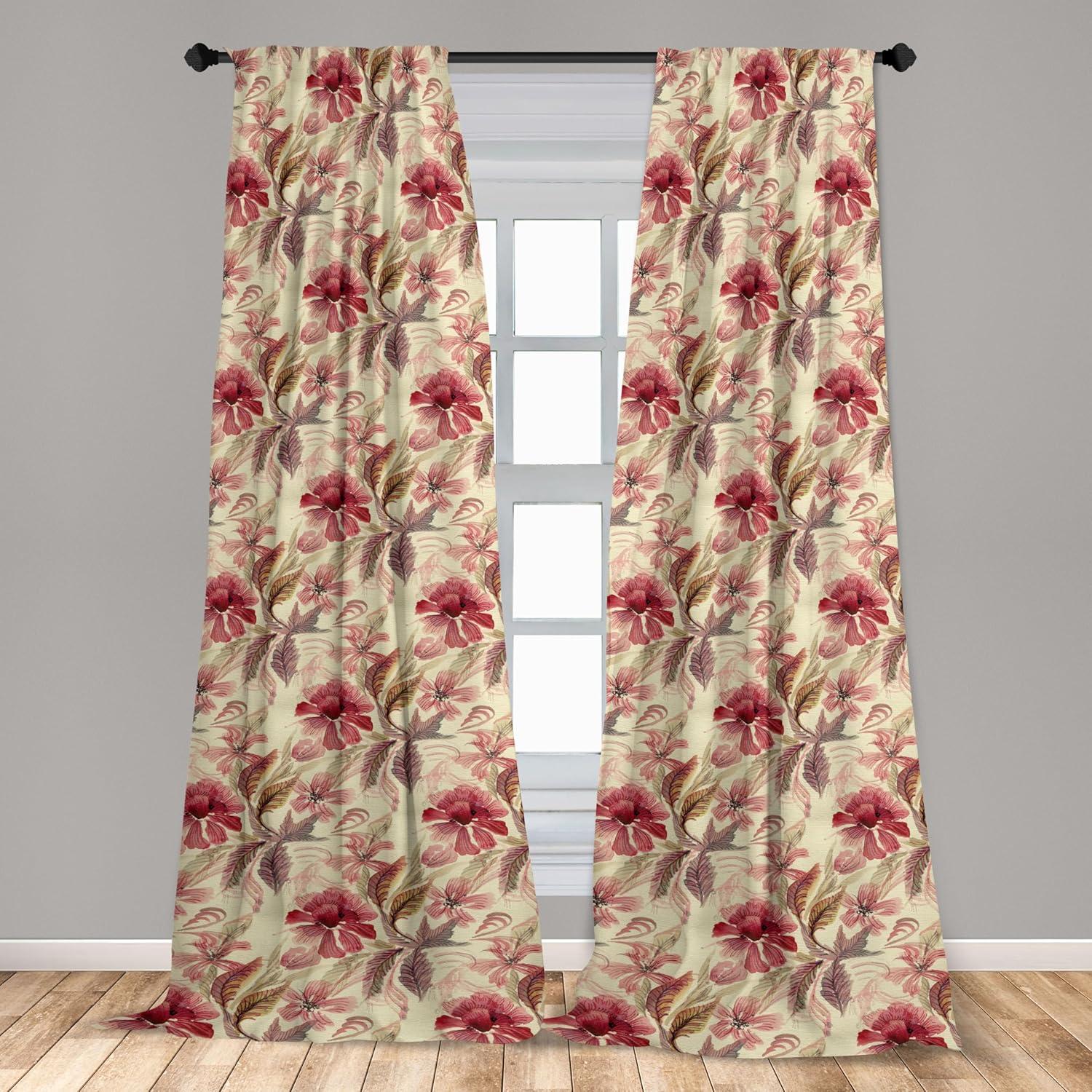 imageAmbesonne Ethnic Curtains Watercolor Folk Floral Ornament Tie Dye Look on Creamy Neutral Backdrop Window Treatments 2 Panel Set for Living Room Bedroom Pair of 28 x 63 Jade Green Plum MustardDark Pink Green