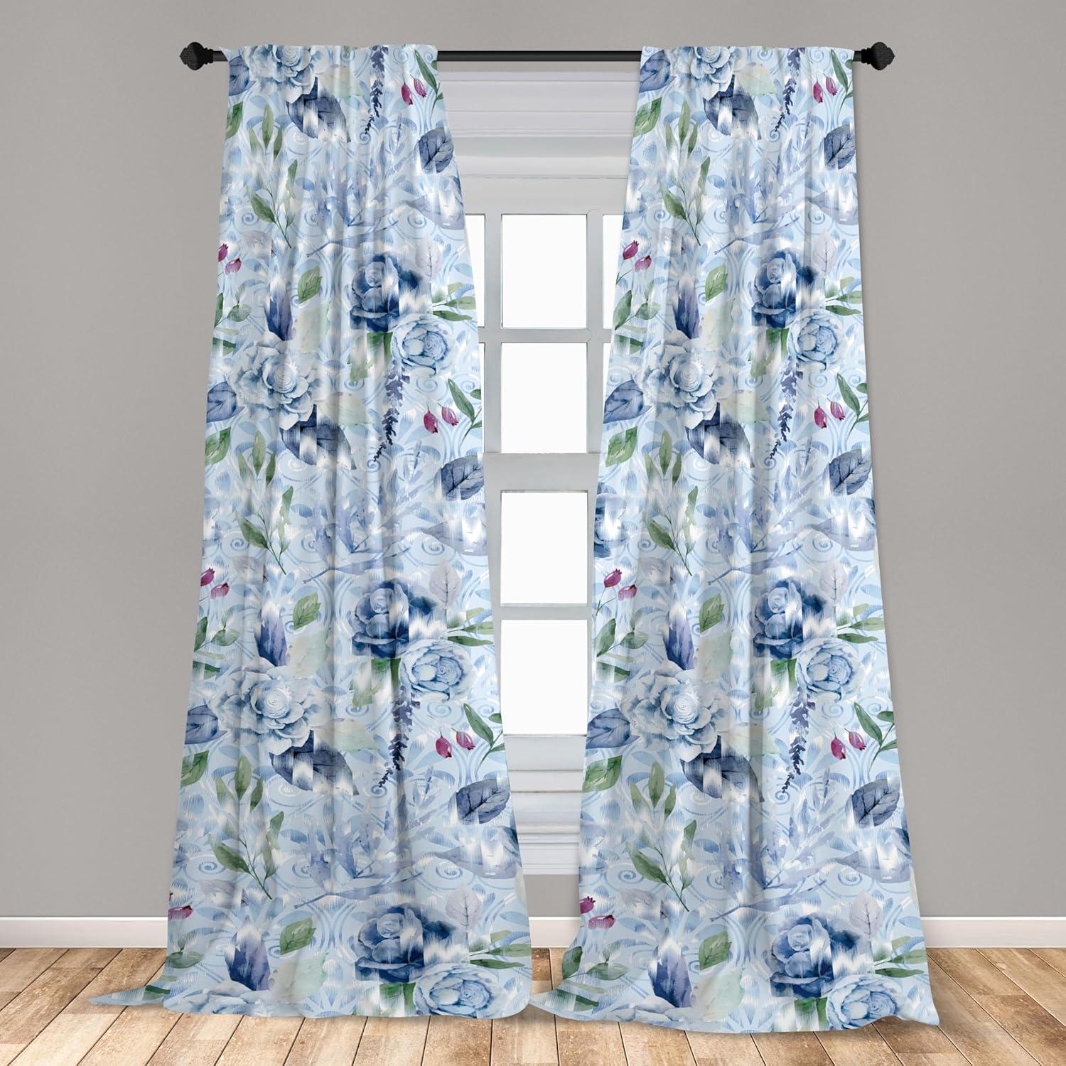 imageAmbesonne Ethnic Curtains Watercolor Folk Floral Ornament Tie Dye Look on Creamy Neutral Backdrop Window Treatments 2 Panel Set for Living Room Bedroom Pair of 28 x 63 Jade Green Plum MustardPale Blue Peacock Green
