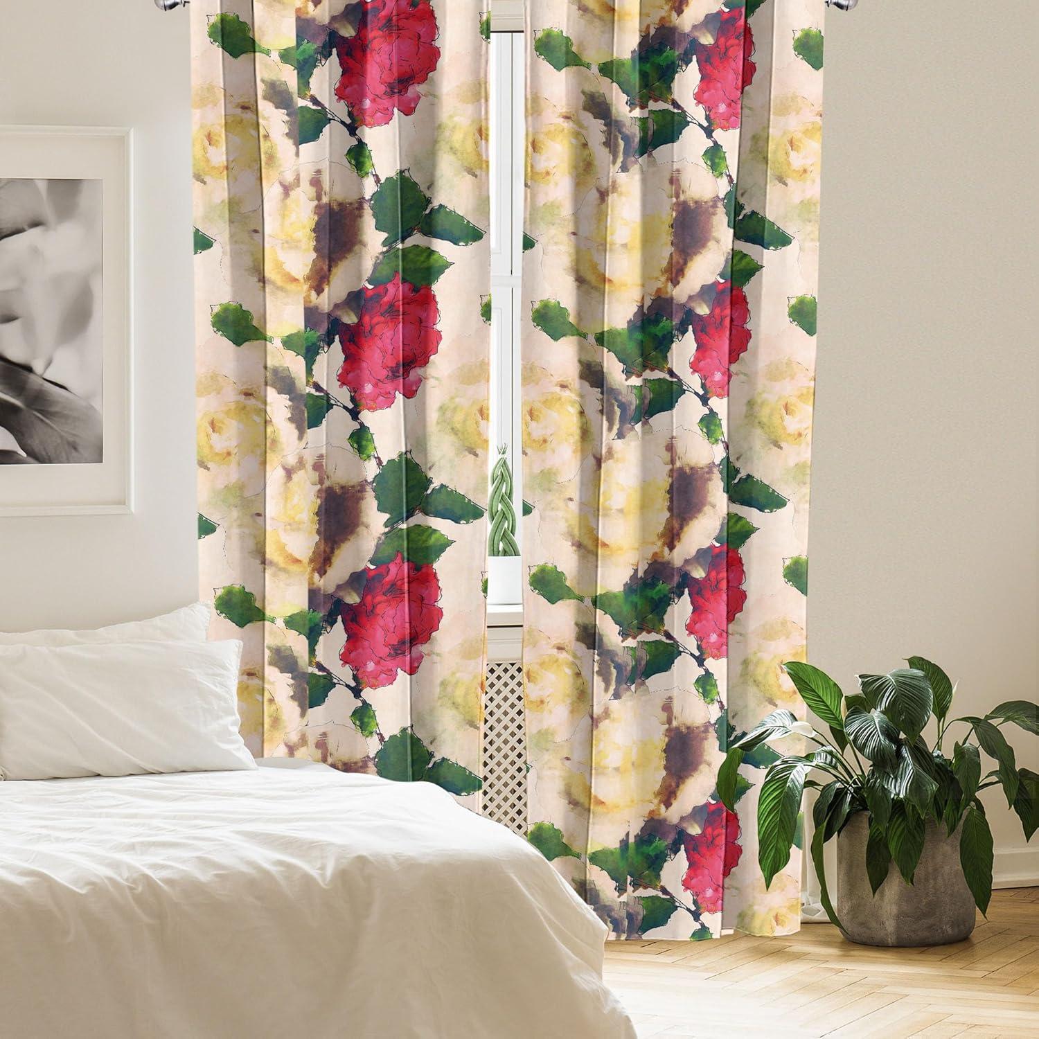 imageAmbesonne Ethnic Curtains Watercolor Folk Floral Ornament Tie Dye Look on Creamy Neutral Backdrop Window Treatments 2 Panel Set for Living Room Bedroom Pair of 28 x 63 Jade Green Plum MustardDark Coral and Forest Green