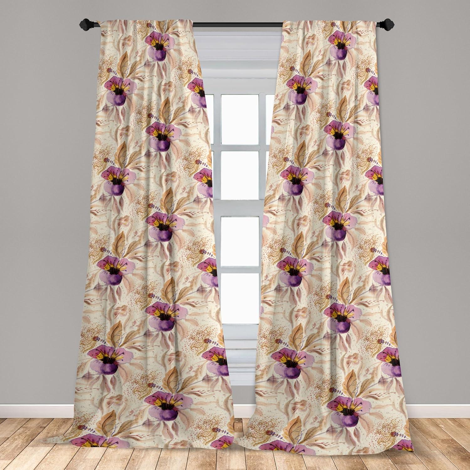 imageAmbesonne Ethnic Curtains Watercolor Folk Floral Ornament Tie Dye Look on Creamy Neutral Backdrop Window Treatments 2 Panel Set for Living Room Bedroom Pair of 28 x 63 Jade Green Plum MustardEggplant Lilac Champagne
