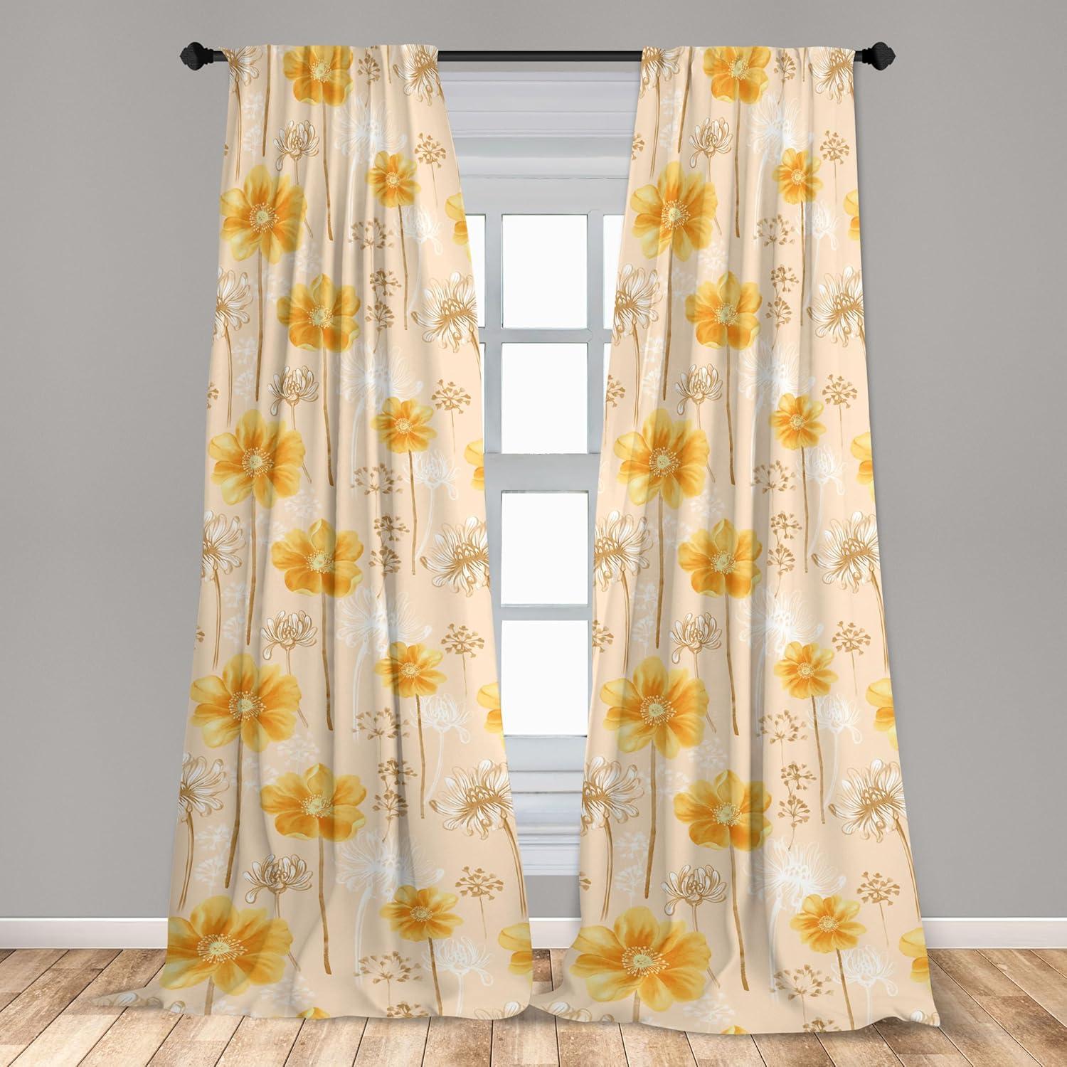 imageAmbesonne Ethnic Curtains Watercolor Folk Floral Ornament Tie Dye Look on Creamy Neutral Backdrop Window Treatments 2 Panel Set for Living Room Bedroom Pair of 28 x 63 Jade Green Plum MustardEarth Yellow Mustard Tan