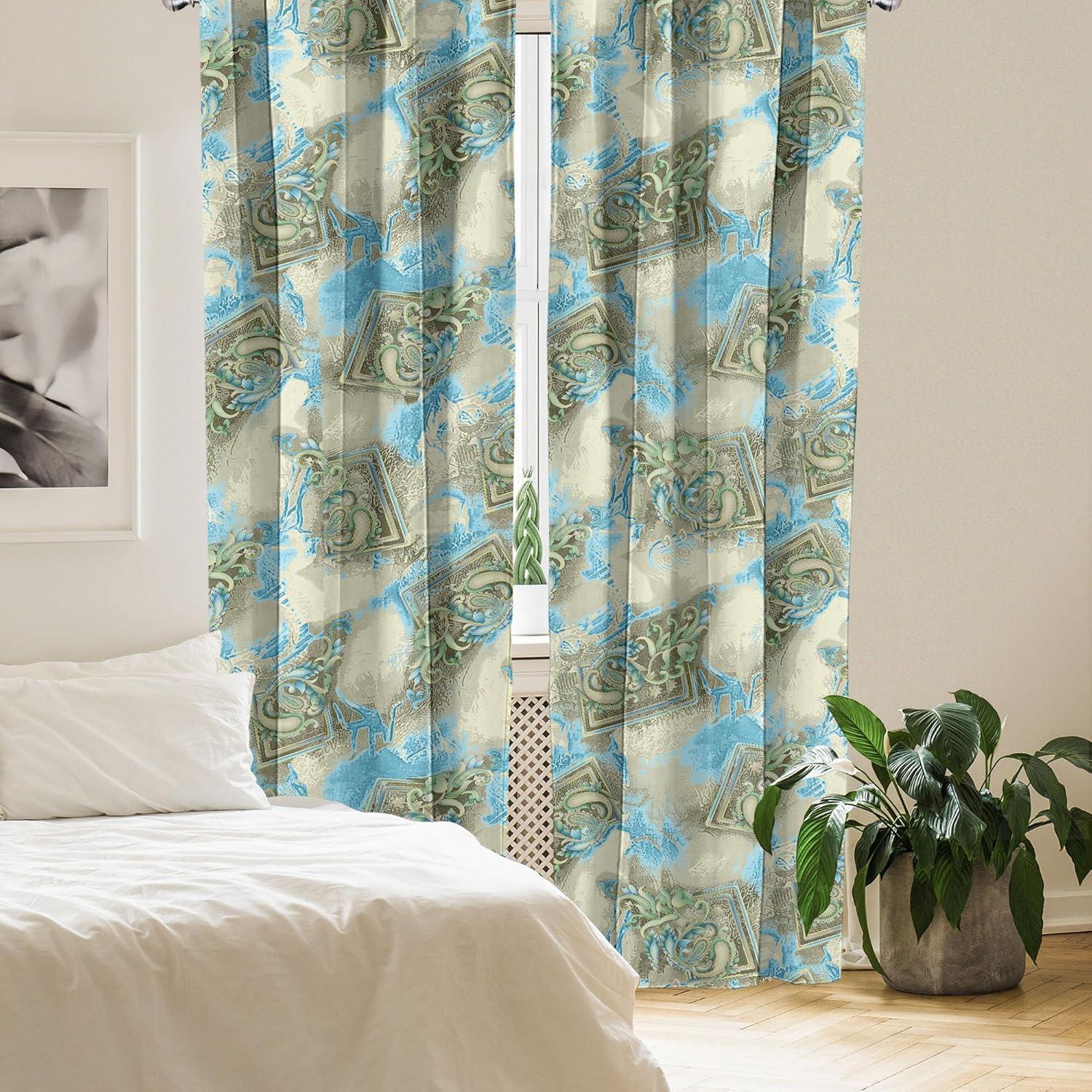 imageAmbesonne Ethnic Curtains Watercolor Folk Floral Ornament Tie Dye Look on Creamy Neutral Backdrop Window Treatments 2 Panel Set for Living Room Bedroom Pair of 28 x 63 Jade Green Plum MustardSky Blue Pale Khaki