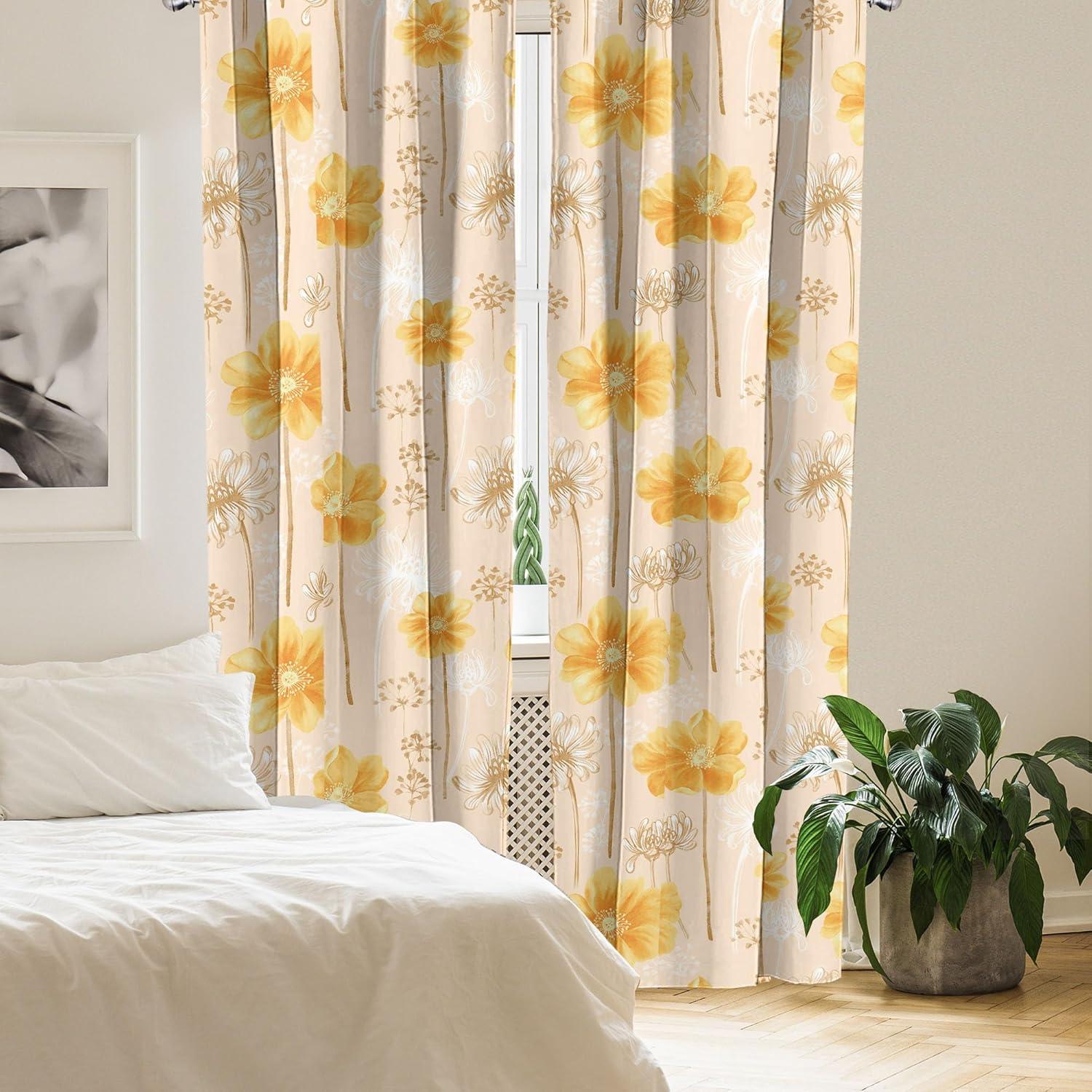 imageAmbesonne Ethnic Curtains Watercolor Folk Floral Ornament Tie Dye Look on Creamy Neutral Backdrop Window Treatments 2 Panel Set for Living Room Bedroom Pair of 28 x 63 Jade Green Plum MustardEarth Yellow Mustard Tan