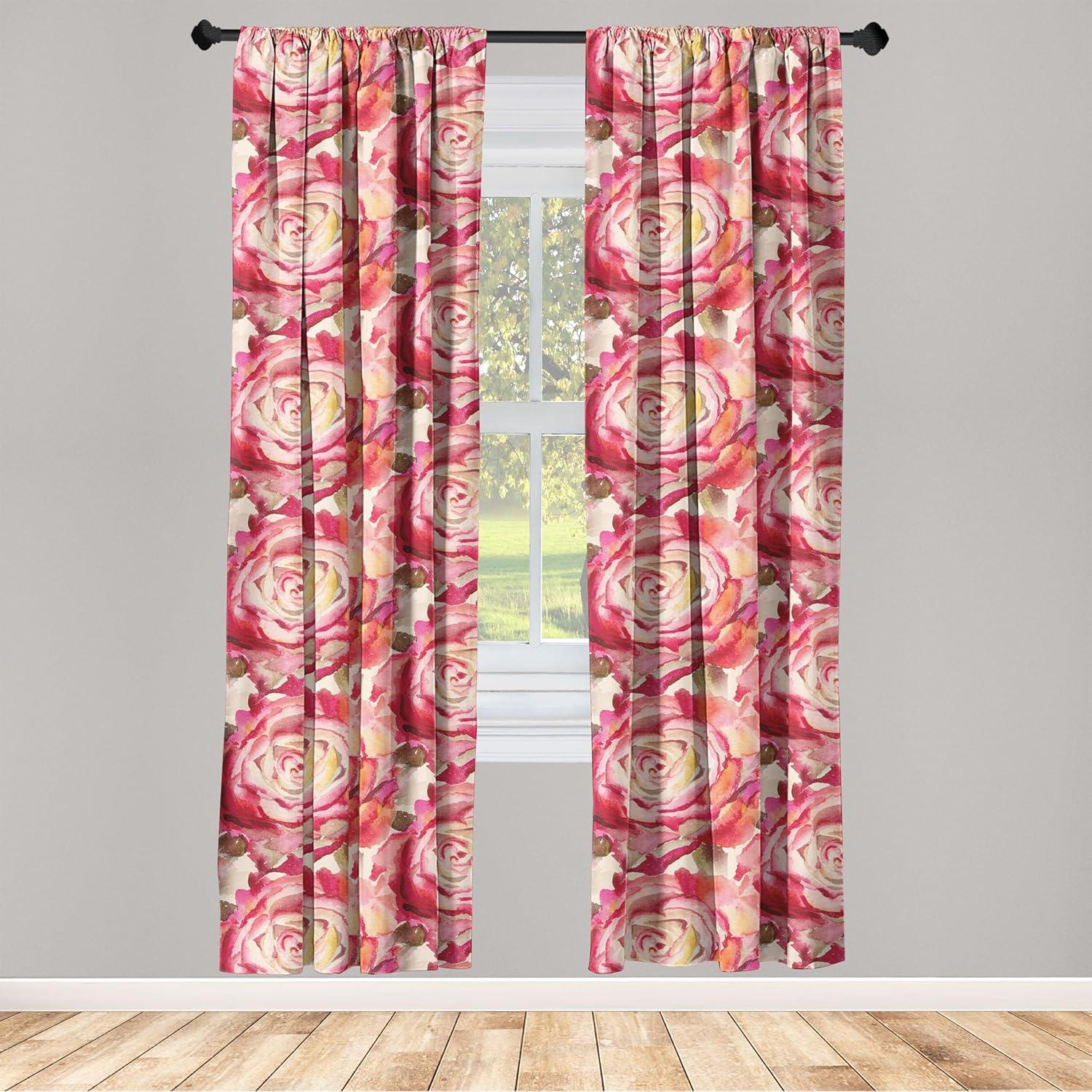 imageAmbesonne Ethnic Curtains Watercolor Folk Floral Ornament Tie Dye Look on Creamy Neutral Backdrop Window Treatments 2 Panel Set for Living Room Bedroom Pair of 28 x 63 Jade Green Plum MustardDark Coral Peacock