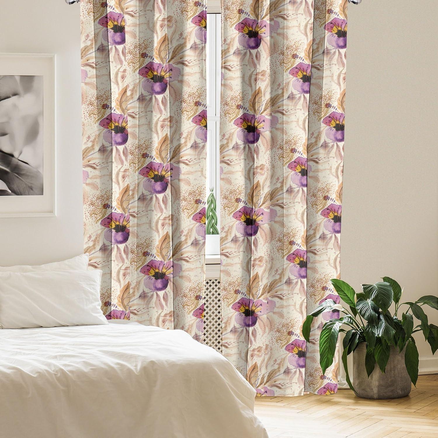 imageAmbesonne Ethnic Curtains Watercolor Folk Floral Ornament Tie Dye Look on Creamy Neutral Backdrop Window Treatments 2 Panel Set for Living Room Bedroom Pair of 28 x 63 Jade Green Plum MustardEggplant Lilac Champagne