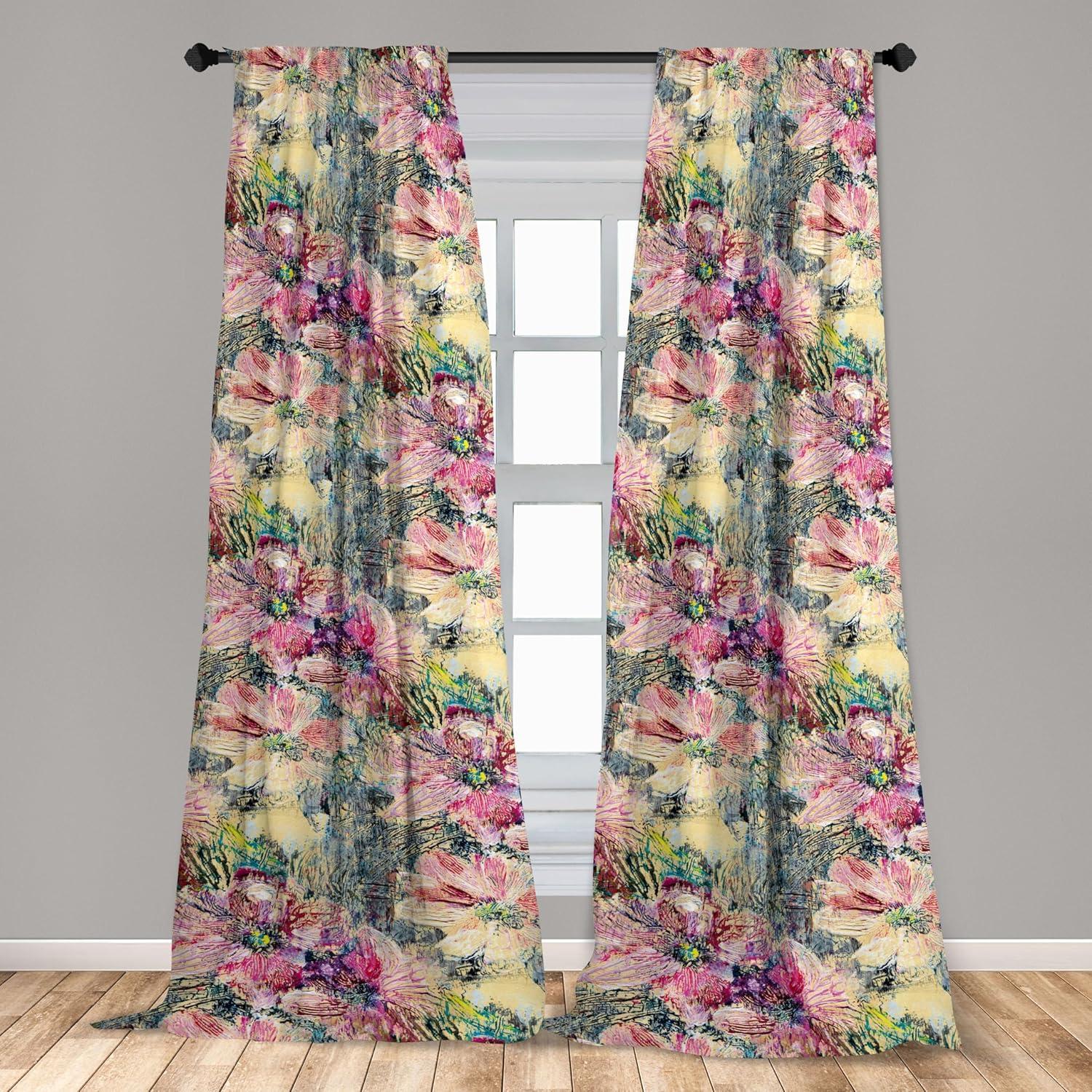 imageAmbesonne Ethnic Curtains Watercolor Folk Floral Ornament Tie Dye Look on Creamy Neutral Backdrop Window Treatments 2 Panel Set for Living Room Bedroom Pair of 28 x 63 Jade Green Plum MustardHot Pink Pastel Yellow