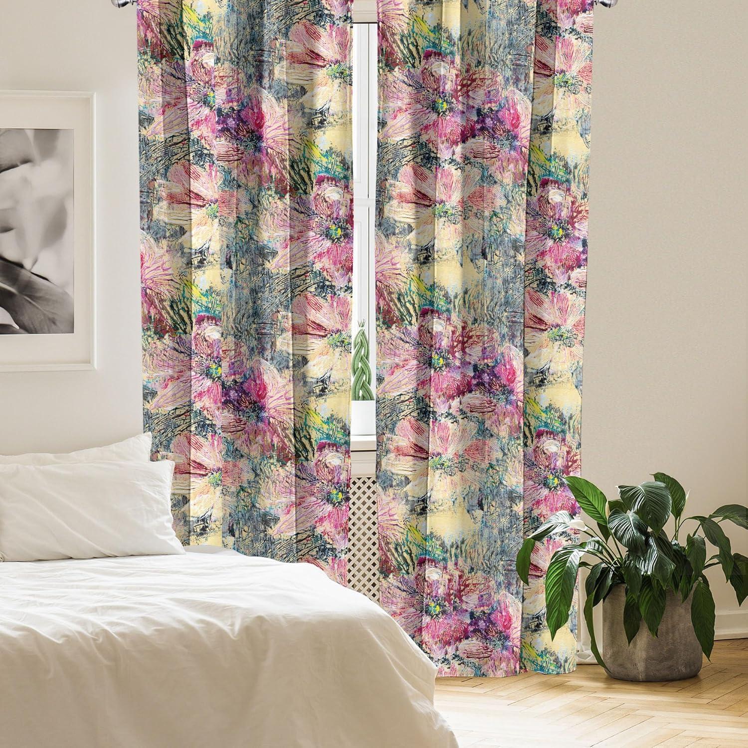 imageAmbesonne Ethnic Curtains Watercolor Folk Floral Ornament Tie Dye Look on Creamy Neutral Backdrop Window Treatments 2 Panel Set for Living Room Bedroom Pair of 28 x 63 Jade Green Plum MustardHot Pink Pastel Yellow