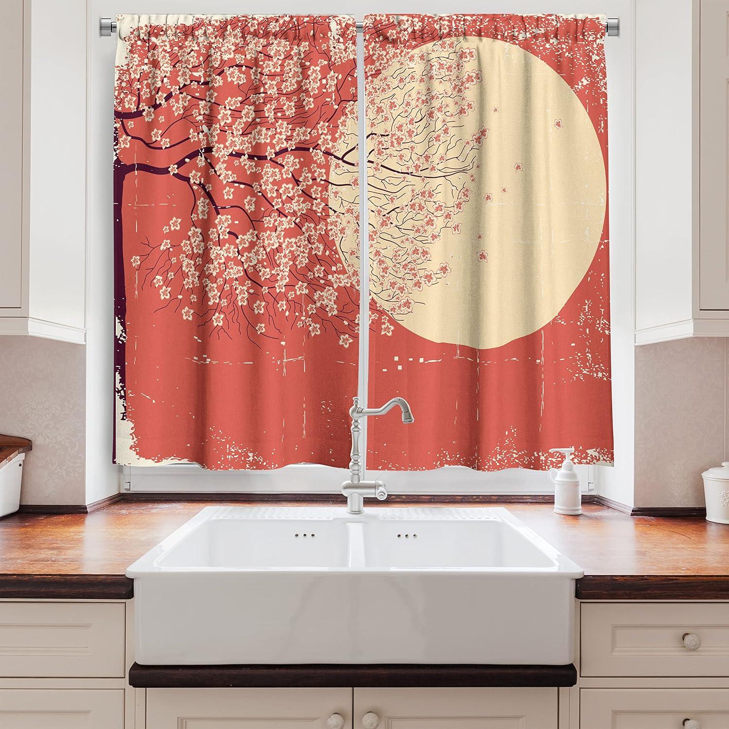 imageAmbesonne Live Laugh Love Kitchen Curtains Valentines Day Theme Typographic Banner Heart Shaped Cookies Tea Cup Window Drapes 2 Panel Set for Kitchen Cafe Decor 55 x 39 Peach White Dark PinkYellow Coral