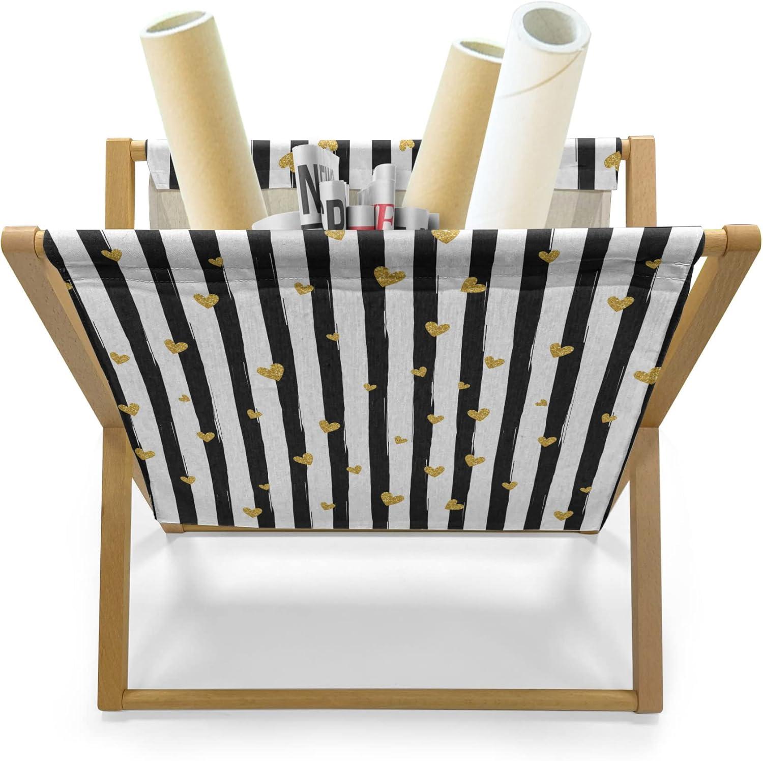 imageAmbesonne Modern Magazine and Book Holder Vertical Black and White Brushstroke Stripes Background Valentines Themed Hearts Floor Rack Decor for Interior of Home amp Office 22 x 19 Pale CoffeePale Coffee