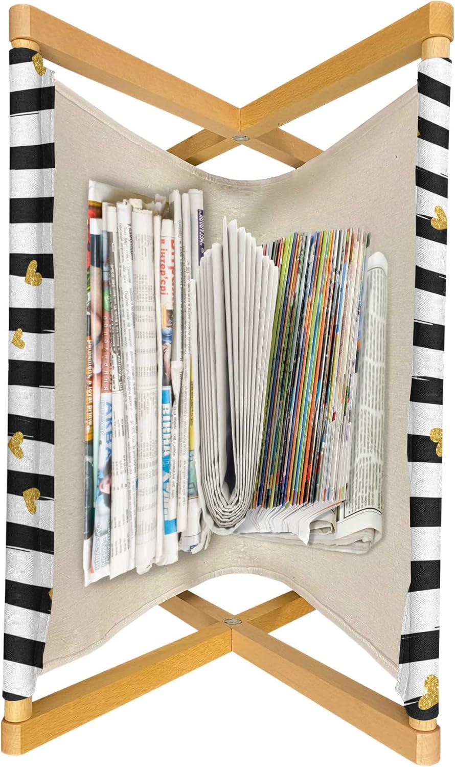 imageAmbesonne Modern Magazine and Book Holder Vertical Black and White Brushstroke Stripes Background Valentines Themed Hearts Floor Rack Decor for Interior of Home amp Office 22 x 19 Pale CoffeePale Coffee