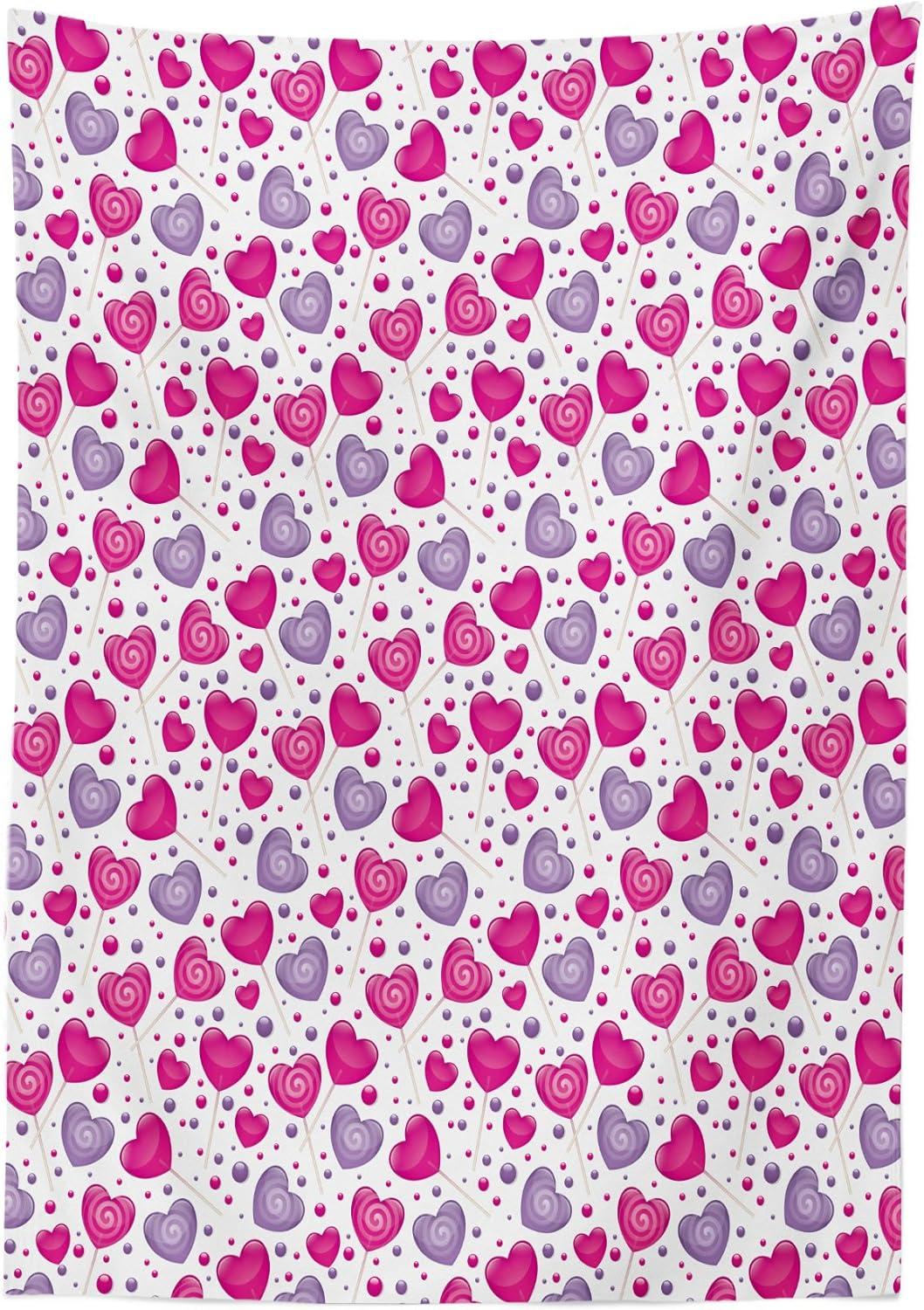 imageAmbesonne Valentine Tablecloth Heart Shaped Lollipops Candies with Spirals Romantic Love Theme Pattern Dining Room Kitchen Rectangular Table Cover 52 X 70 Pink PurplePink Purple