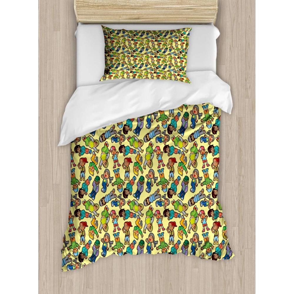 imageAmbesonne Chocolate Duvet Cover Set Romantic Heart Pattern with Dots and Flowers Valentines Day Art Illustration Decorative 3 Piece Bedding Set with 2 Pillow Shams Queen Size Brown BeigeYellow Green