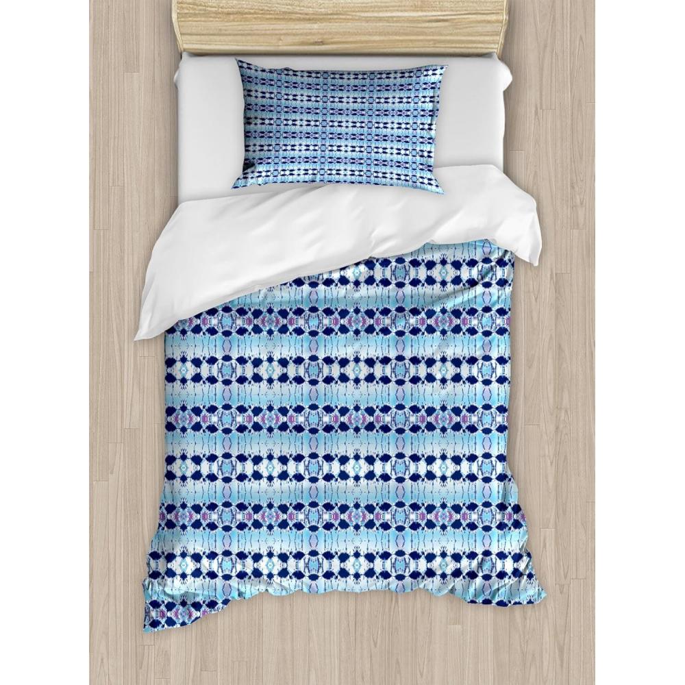 imageAmbesonne Chocolate Duvet Cover Set Romantic Heart Pattern with Dots and Flowers Valentines Day Art Illustration Decorative 3 Piece Bedding Set with 2 Pillow Shams Queen Size Brown BeigePale Blue Navy Blue