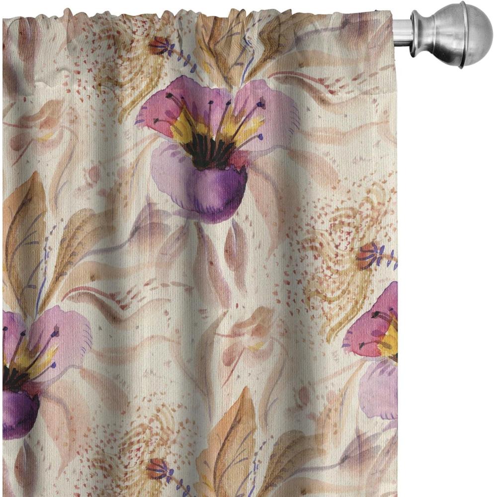 imageAmbesonne Ethnic Curtains Watercolor Folk Floral Ornament Tie Dye Look on Creamy Neutral Backdrop Window Treatments 2 Panel Set for Living Room Bedroom Pair of 28 x 63 Jade Green Plum MustardEggplant Lilac Champagne
