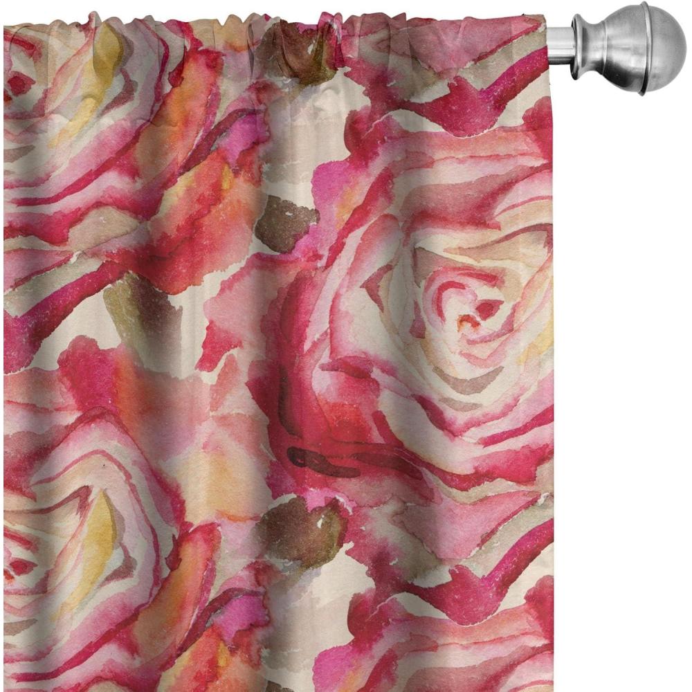 imageAmbesonne Ethnic Curtains Watercolor Folk Floral Ornament Tie Dye Look on Creamy Neutral Backdrop Window Treatments 2 Panel Set for Living Room Bedroom Pair of 28 x 63 Jade Green Plum MustardDark Coral Peacock