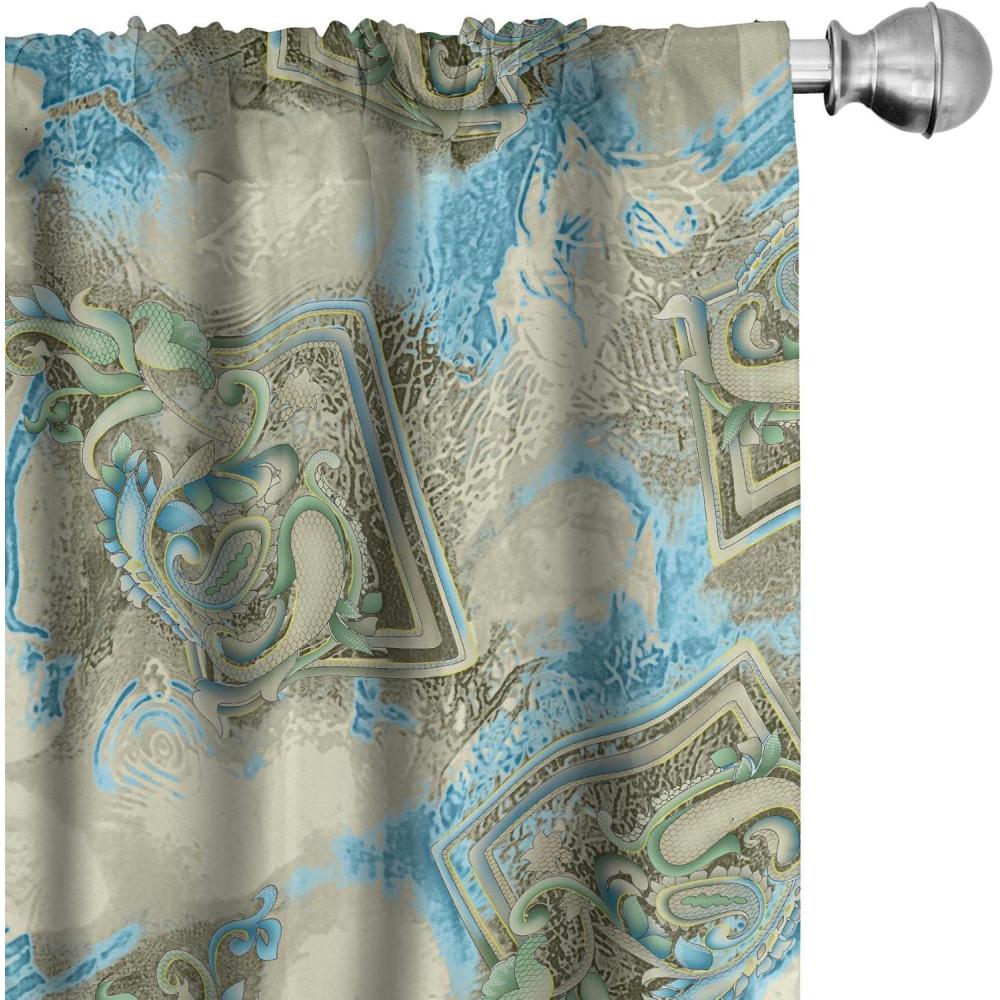 imageAmbesonne Ethnic Curtains Watercolor Folk Floral Ornament Tie Dye Look on Creamy Neutral Backdrop Window Treatments 2 Panel Set for Living Room Bedroom Pair of 28 x 63 Jade Green Plum MustardSky Blue Pale Khaki