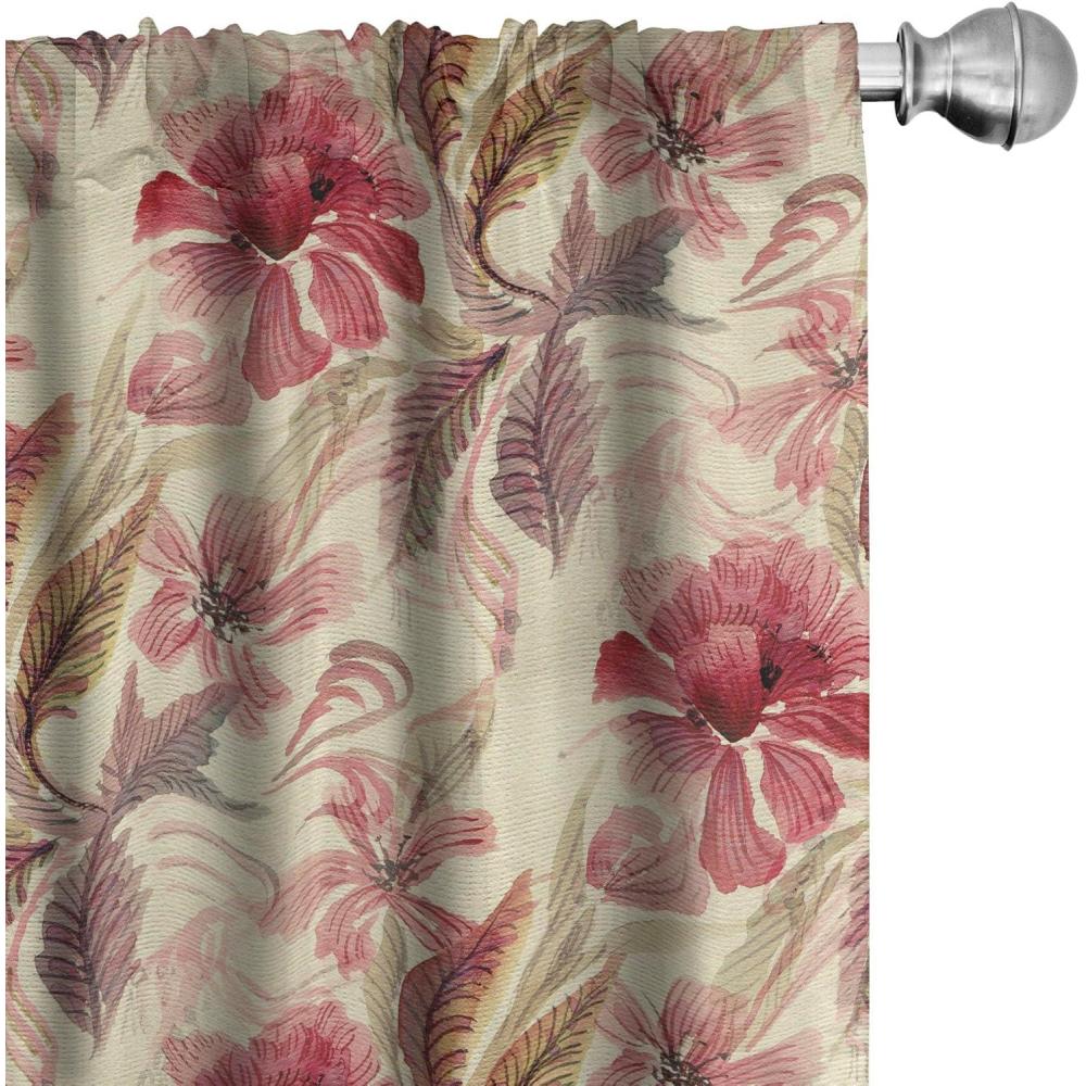 imageAmbesonne Ethnic Curtains Watercolor Folk Floral Ornament Tie Dye Look on Creamy Neutral Backdrop Window Treatments 2 Panel Set for Living Room Bedroom Pair of 28 x 63 Jade Green Plum MustardDark Pink Green