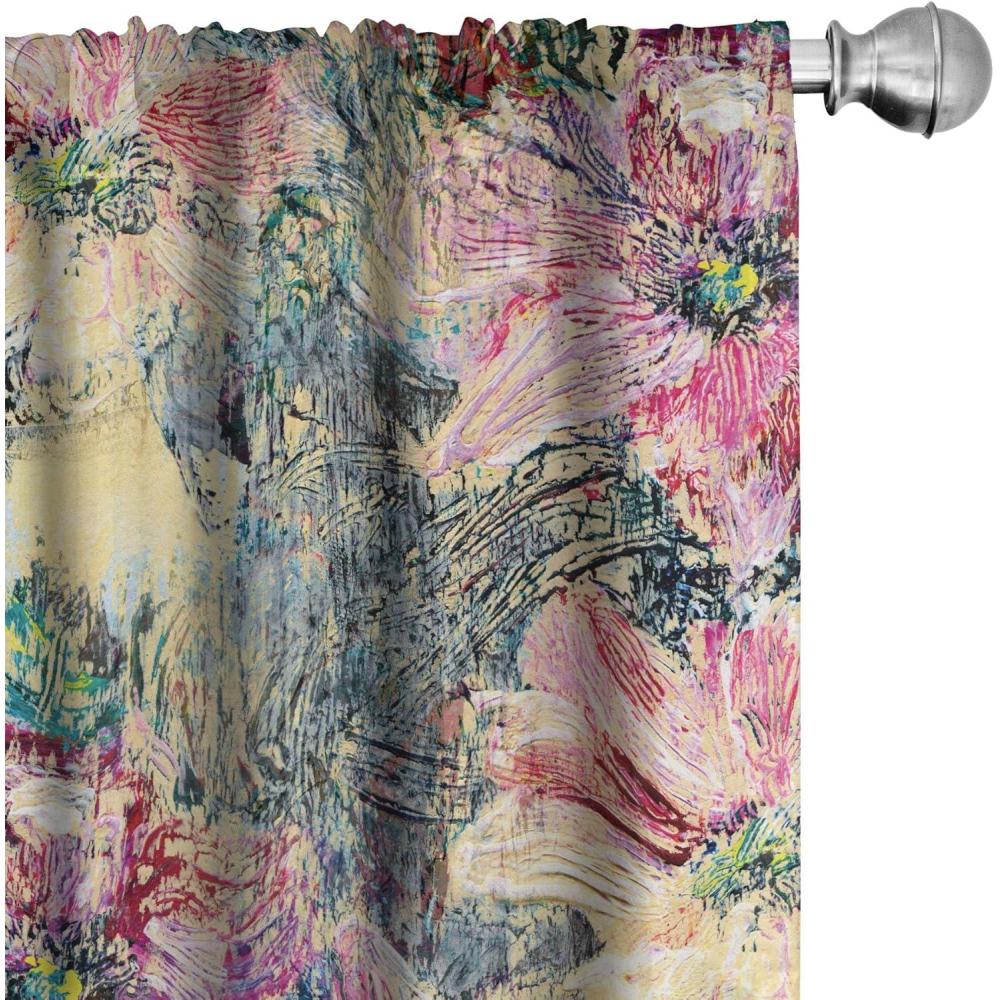 imageAmbesonne Ethnic Curtains Watercolor Folk Floral Ornament Tie Dye Look on Creamy Neutral Backdrop Window Treatments 2 Panel Set for Living Room Bedroom Pair of  28 x 63 Jade Green Plum MustardHot Pink Pastel Yellow