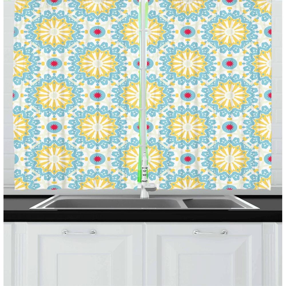 imageAmbesonne Live Laugh Love Kitchen Curtains Valentines Day Theme Typographic Banner Heart Shaped Cookies Tea Cup Window Drapes 2 Panel Set for Kitchen Cafe Decor 55 x 39 Peach White Dark PinkBlue Orange Dark Pink
