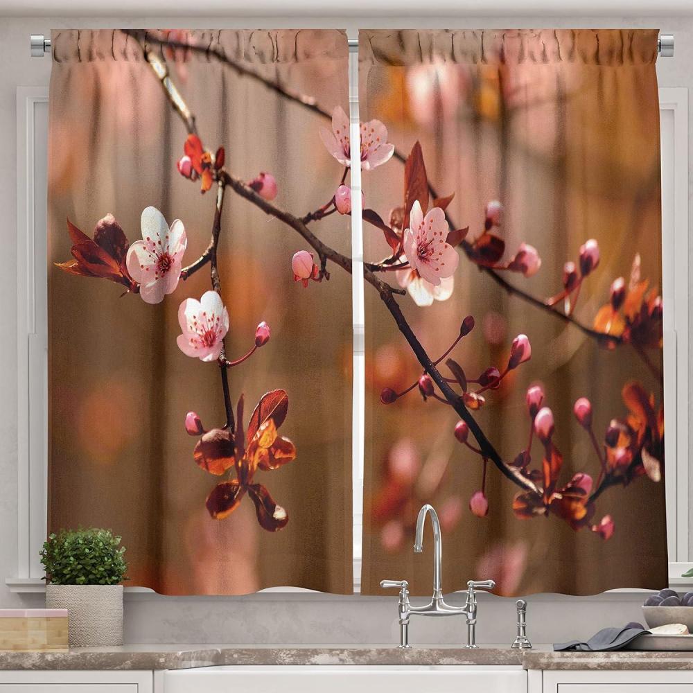 imageAmbesonne Live Laugh Love Kitchen Curtains Valentines Day Theme Typographic Banner Heart Shaped Cookies Tea Cup Window Drapes 2 Panel Set for Kitchen Cafe Decor 55 x 39 Peach White Dark PinkCoral Pink