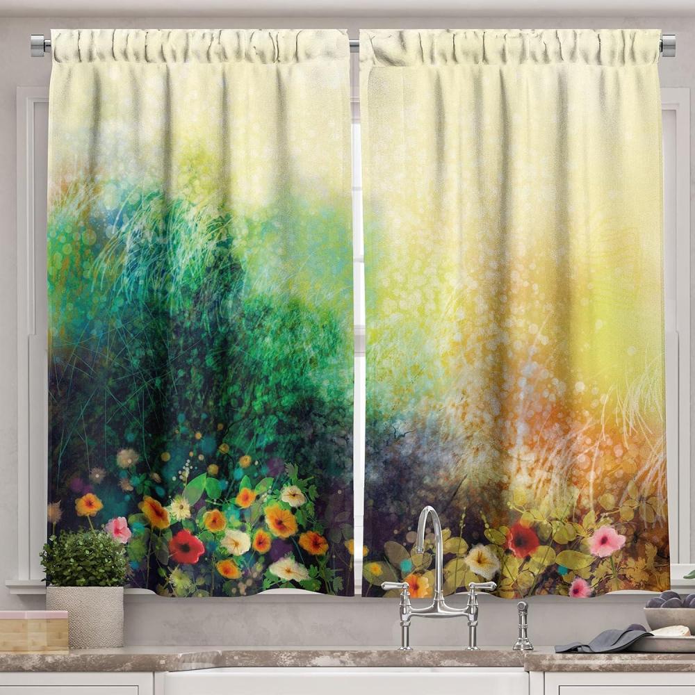 imageAmbesonne Live Laugh Love Kitchen Curtains Valentines Day Theme Typographic Banner Heart Shaped Cookies Tea Cup Window Drapes 2 Panel Set for Kitchen Cafe Decor 55 x 39 Peach White Dark PinkMustard Green