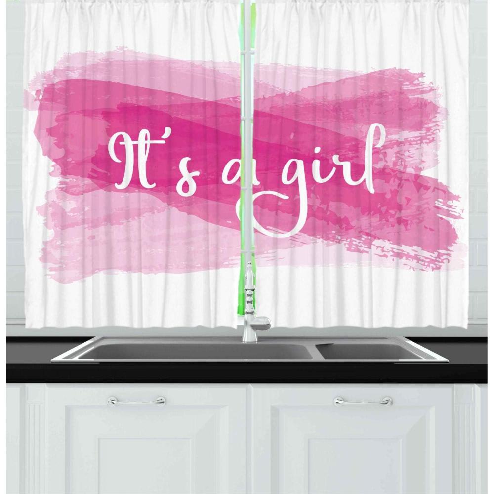 imageAmbesonne Live Laugh Love Kitchen Curtains Valentines Day Theme Typographic Banner Heart Shaped Cookies Tea Cup Window Drapes 2 Panel Set for Kitchen Cafe Decor 55 x 39 Peach White Dark PinkHot Pink White