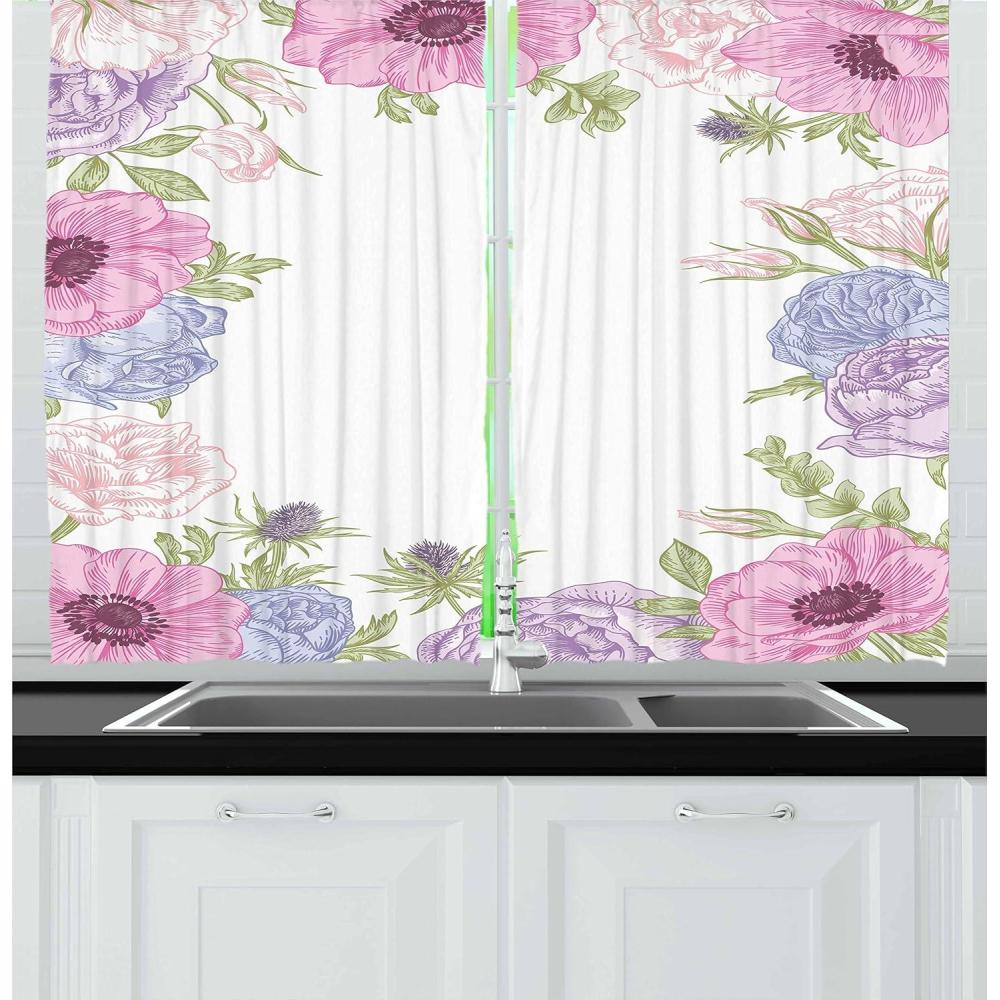imageAmbesonne Live Laugh Love Kitchen Curtains Valentines Day Theme Typographic Banner Heart Shaped Cookies Tea Cup Window Drapes 2 Panel Set for Kitchen Cafe Decor 55 x 39 Peach White Dark PinkPink Pale Blue Green