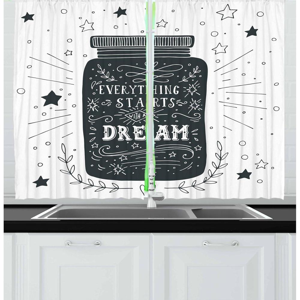 imageAmbesonne Live Laugh Love Kitchen Curtains Valentines Day Theme Typographic Banner Heart Shaped Cookies Tea Cup Window Drapes 2 Panel Set for Kitchen Cafe Decor 55 x 39 Peach White Dark PinkCharcoal Grey White