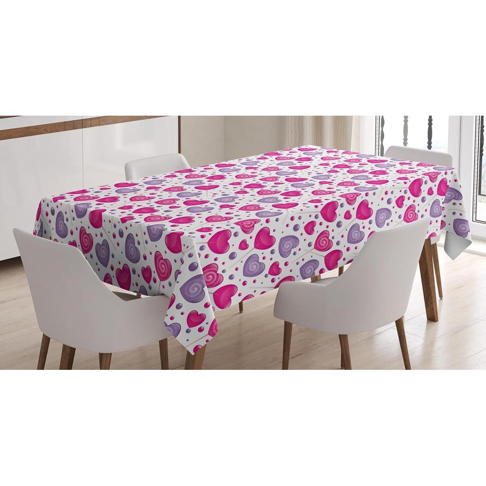 imageAmbesonne Valentine Tablecloth Heart Shaped Lollipops Candies with Spirals Romantic Love Theme Pattern Dining Room Kitchen Rectangular Table Cover 52 X 70 Pink PurplePink Purple