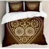 Ambesonne Chocolate Duvet Cover Set, Romantic Heart Pattern with Dots and Flowers Valentines Day Art Illustration, Decorative 3 Piece Bedding Set with 2 Pillow Shams, Queen Size, Brown Beige(Brown Beige)