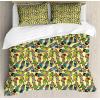 Ambesonne Chocolate Duvet Cover Set, Romantic Heart Pattern with Dots and Flowers Valentines Day Art Illustration, Decorative 3 Piece Bedding Set with 2 Pillow Shams, Queen Size, Brown Beige(Yellow Green)