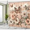 Ambesonne Floral Eucalyptus Shower Curtain, Romantic Garden with Tender Clouds Butterflies Flowers and Bike, Cloth Fabric Bathroom Decor Set with Hooks, 69″ W x 70″ L, Peach Peacock Green