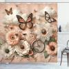 Ambesonne Floral Eucalyptus Shower Curtain, Romantic Garden with Tender Clouds Butterflies Flowers and Bike, Cloth Fabric Bathroom Decor Set with Hooks, 69″ W x 70″ L, Peach Peacock Green