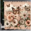 Ambesonne Floral Eucalyptus Shower Curtain, Romantic Garden with Tender Clouds Butterflies Flowers and Bike, Cloth Fabric Bathroom Decor Set with Hooks, 69″ W x 70″ L, Peach Peacock Green