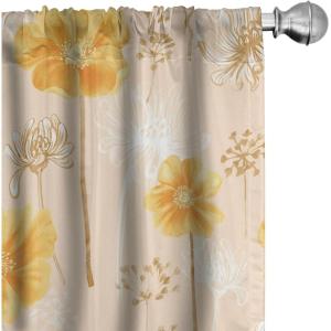Ambesonne Ethnic Curtains, Watercolor Folk Floral Ornament Tie Dye Look on Creamy Neutral Backdrop, Window Treatments 2 Panel Set for Living Room Bedroom, Pair of – 28″ x 63″, Jade Green Plum Mustard(Earth Yellow Mustard Tan)