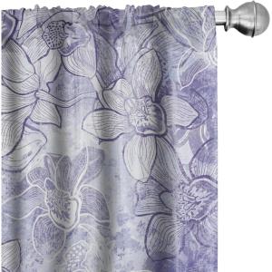 Ambesonne Ethnic Curtains, Watercolor Folk Floral Ornament Tie Dye Look on Creamy Neutral Backdrop, Window Treatments 2 Panel Set for Living Room Bedroom, Pair of – 28″ x 63″, Jade Green Plum Mustard(Pale Lavender Off White)