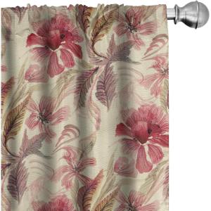 Ambesonne Ethnic Curtains, Watercolor Folk Floral Ornament Tie Dye Look on Creamy Neutral Backdrop, Window Treatments 2 Panel Set for Living Room Bedroom, Pair of – 28″ x 63″, Jade Green Plum Mustard(Dark Pink Green)