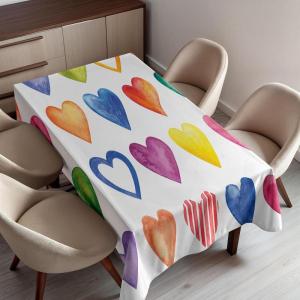 Ambesonne Grunge Tablecloth, Rainbow Color Heart Shapes Valentine’s Day Design Romantic His and Hers Theme, Rectangular Table Cover for Dining Room Kitchen Decor, 60″ X 90″, White Black